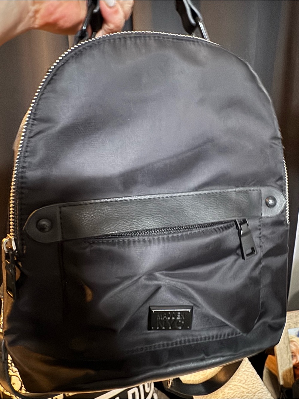 Steve Madden Black Nylon Backpack with Leather Trim - Picture 3 of 7